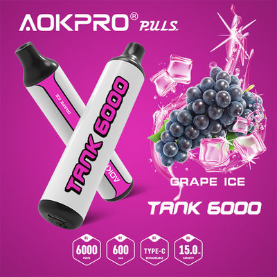 La glace Vape jetable de raisin de la nicotine 20mg parquent 6000 le souffle TYPE-C se rechargeant