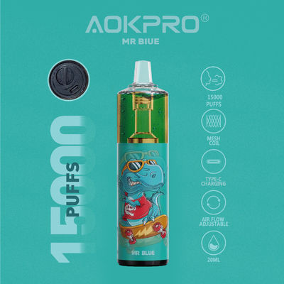 Liquide rechargeable jetable de bouton de flux d'air de vape de 15000 souffles évident